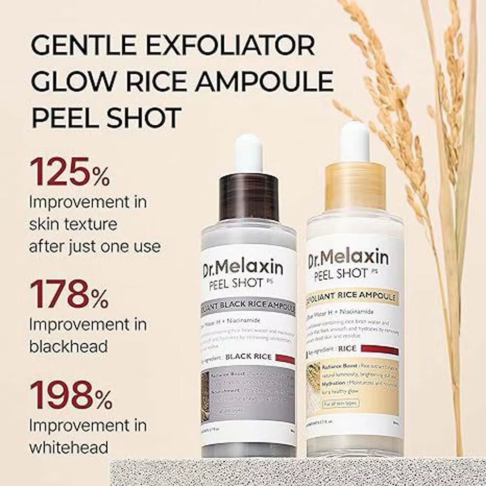 Dr. Melaxin Korean Black Rice Peeling Ampoule - Exfoliating Face Remove Dead Skin Cells Blackheads Facial Skincare